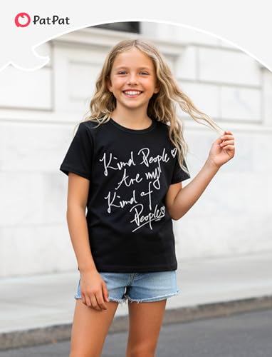 Image of PATPAT Girls Crewneck Short Sleeve Graphic Tees Animal Print Shirts Cute Summer Outfits 5-12 Years