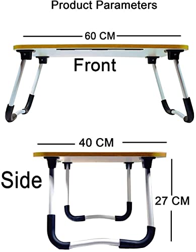 Image of eumqestoer Stylish Multi-Purpose Portable Laptop Table, Foldable Wooden Desk for Bed Tray, Laptop Table, Study Table with Mug Holder, Ergonomic, Non-Slip Legs in Bed Table (BLACKKK)