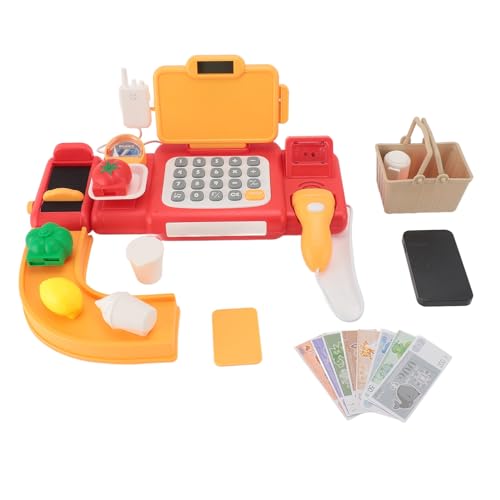 Fdit Caja Registradora de Juguete, Reconocimiento Inteligente de Voz, Caja Registradora con Escáner de Pago y Juego de Comida para Niños de 3 a 8 Años (Rojo)