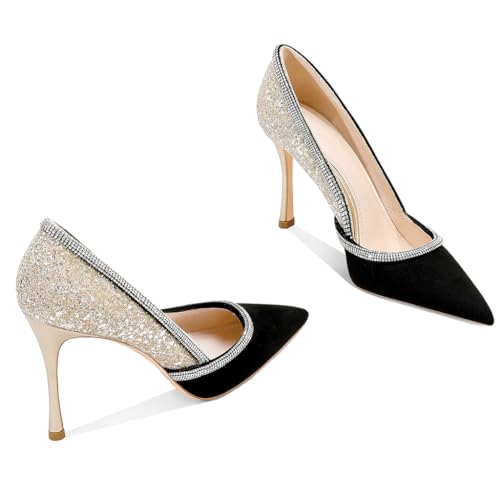 Women's Sparkly High Heels Closed Pointed Toe Pumps 3.74-inch Sexy Slip on Heels Wedding Party Pumps Shoes2