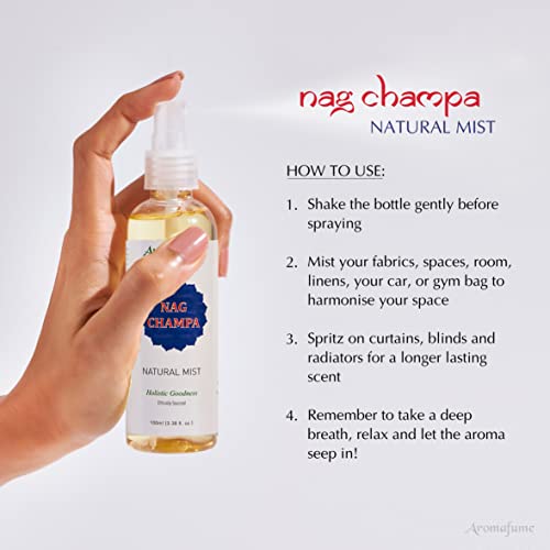 Aromafume Nag Champa Natural Mist Spray 100 Ml / 3.3Oz | Made With Sandalwood, Jasmine, Ylang Ylang & Champa Flower Extracts | Ideal For Meditation And Rituals | Non-Alcoholic, Non-Toxic & Vegan #TOP2