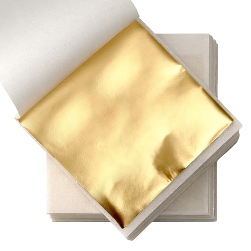Zeeorymn Feuilles d'Or Imitation,100 Pièces Feuilles D'or B, peut être Utilisépour Artisanat,Décoration de Meubles,la Peinture à la Feuille D'or,8cm x 8,2cm(3,15pouces x 3,35pouces)