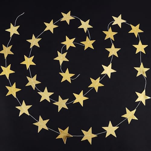 Image of Patelai 210 Feet Glitter Star Garland Banner 2026 Party Decoration Double Side Star Hanging String Streamer Paper Twinkle for Graduation Wedding Birthday (Gold,Glitter Gold)