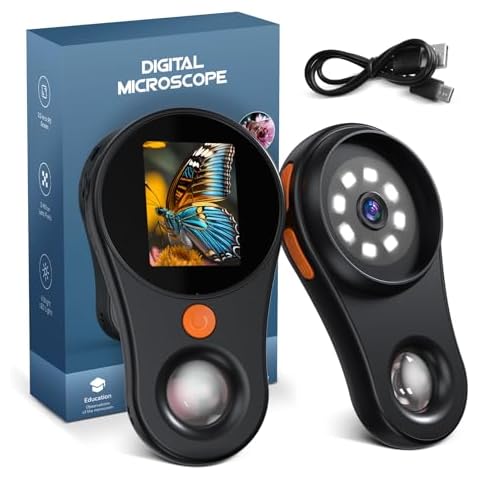 Digital Microscope Handheld 2.0 inch IPS Color Screen,Portable Digital Magnifying Glass 500x,Marco Microscope for Kids,Built-in 8LED Lights,USB Compatible with PC Windows, Mac OS Cover