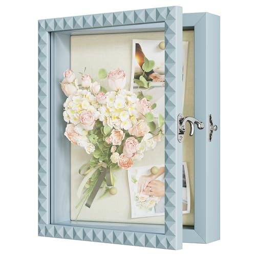 SZQINJI Shadow Box Frame 8x10 Deep Diamond Shape Memory Box, Blue