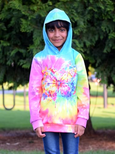 Image of uideazone Girls Graphic Hoodie, Long Sleeve Hooded Sweatshirt 7-14 Years | Girls hoodie with soft lightweight feel, vibrant 3D print and front pocket for school, outdoor play, travel and daily wear.
