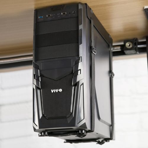 Image of Desky Strap-On CPU Mount - Under-Desk Adjustable PC Holder with Steel Bracket & Foam Padding - Supports CPUs up to 22 lbs, Fits Towers up to 15.7 inch - Black
