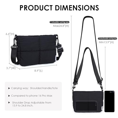 NOL Trendy Lightweight Small Quilted Puffy Crossbody Bag for Women, Waterproof, Removable Strap for Travel, Work & Shopping2