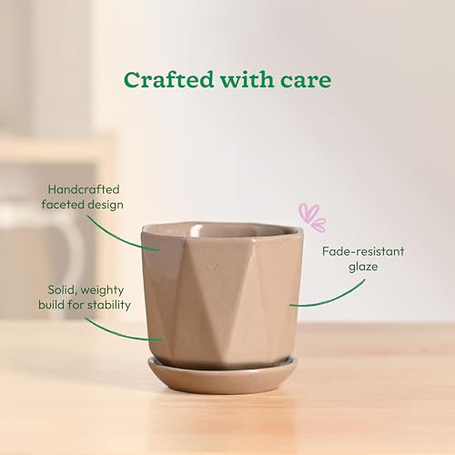 Image of UGAOO Diamond Ceramic Flower Pot for Indoor Plants, 4 Inch - Curtain Brown