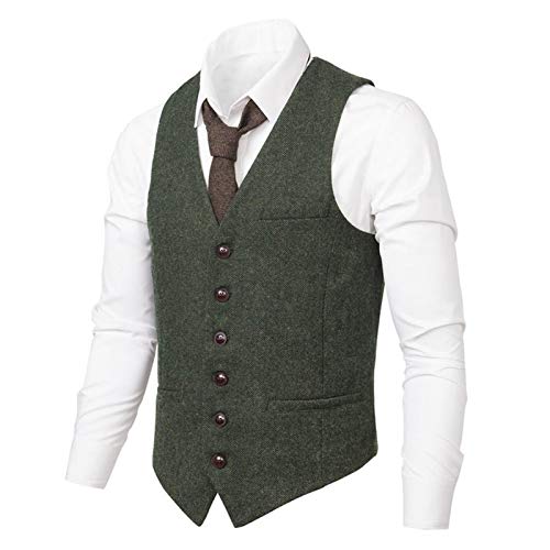 Mezcla De Lana For Hombre del Chaleco De Un Solo Pecho De Chalecos Traje Blanco Delgado Armarios Business (Color : Army Green, Size : 3XL.)