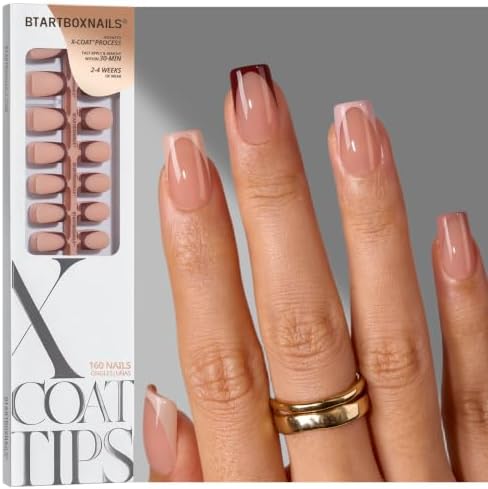 BTArtboxnails Brown French Tip Press On Nails, Short Square Nails, 160Pcs
