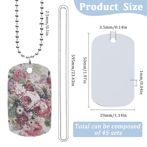 SOFPLATE 1 Box 45Pcs Sublimation Dog Tags Blanks Bulk with Chain White Aluminum Stamping Blank Tag Pendants Heat Transfer Double Sides Sublimation Keychain Blanks for DIY Craft Necklace Luggage Bagge - Image 2