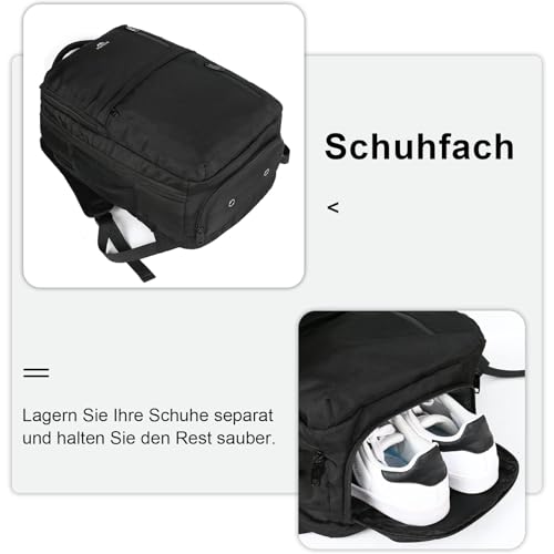 MATEIN Handgepäck Rucksack 55x40x20, Groß Reiserucksack Handgepäck Flugzeug Herren, 44L Laptop Rucksack 18.4 Zoll mit USB Ladeanschluss, Schuhfach, Wasserabweisend Damen für Lufthansa, Schwarz