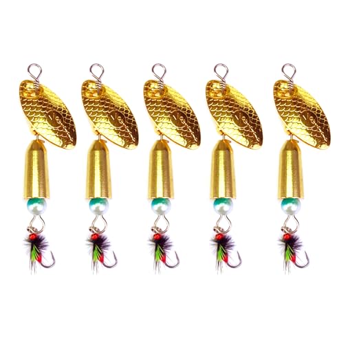 5 Pcs Micro Fly Fishing Lures Fly Fishing Flies Wet Flies Lures with Spinner for Bass Sunfish, Pike,Bass Lure with Brass Spinner for Lake River Fishing