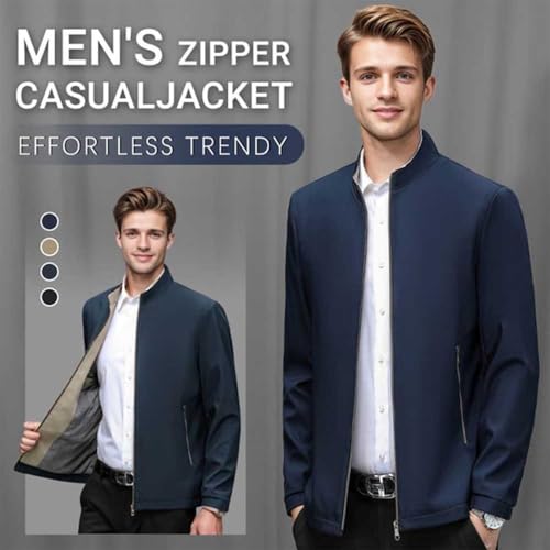 Aviation Men's Standing Collar Zipper Casual Jacket, Spring Business Casual Jacket Men Windbreaker Coat with Pocket2