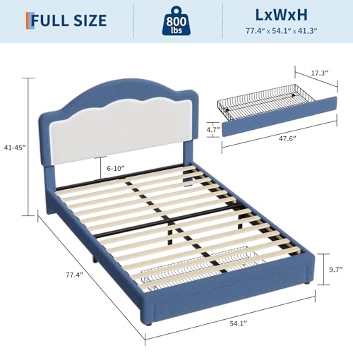 Image of GarveeHome Full Size Bed Frame with LED Headboard for Kids, Sherpa Upholstered Platform Bed Frame with Storage Drawer and Wood Slat Support, No Box Spring Required, Easy to Assemble