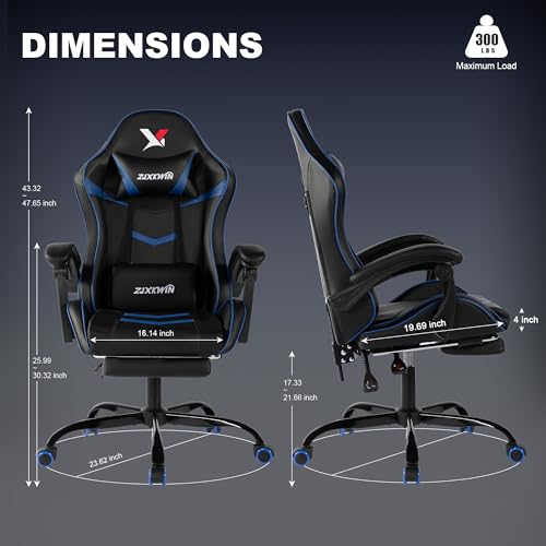Image of Ergonomic Gaming Chair for Adults, Reclining Computer Office Desk Chair with Footrest, Pocket Spring Cushion,Linkage Armrests, Lumbar Support & Headrest, Heavy-Duty Enlarged Metal Base,Blue