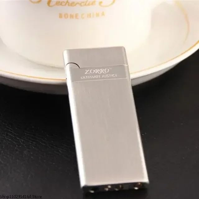 ZORRO636 Ultra-Thin Metal Lighter – Windproof, Refillable Pocket Lighter with Grinding Wheel Ignition, Assorted Colors Silver