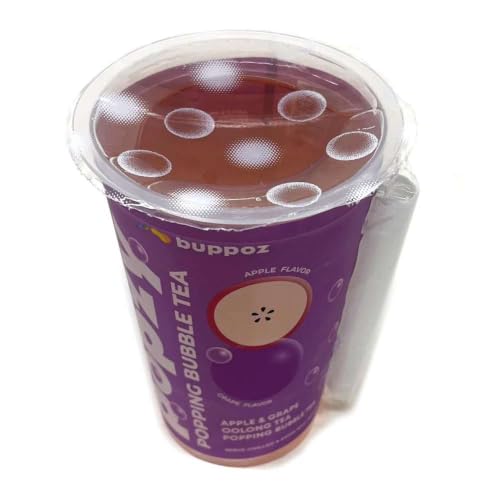 Bubble Tea Popzy sabor manzana y uva 335 ml con perlas de tapioca - pack de 3 unidades