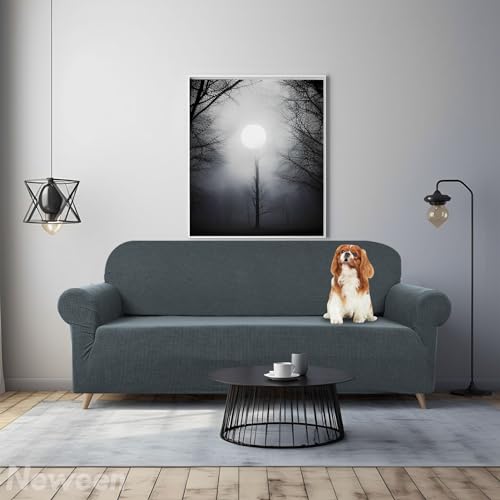 Teynewer High Stretch Sofa Covers 3 Seater Super Soft Stylish Couch Covers for Dogs Pets Cats Jacquard Spandex Non Slip Sofa Slipcover for Living Room Furniture Protector (3 Seater, Grey) - Image 3