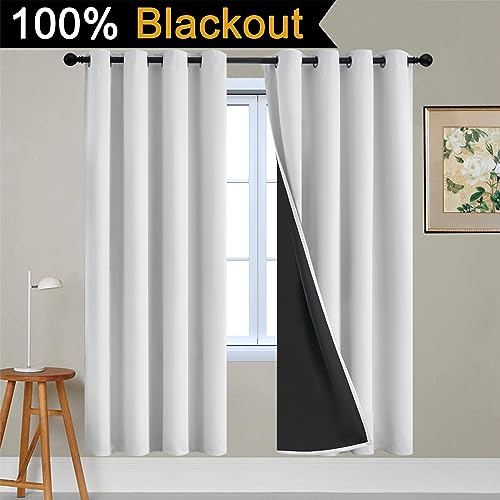 Image of Yakamok 100% Blackout Curtains 72 Inches Long, 2 Thick Layers Heat and Full Light Blocking Soft Thermal Insulated Drapes for Bedroom(52 inch Wide Each Panel, Greyish White, 2 Panels) | Blackout Curtains for Bedroom /Living Romm Full Light Blocking Soft Thermal Insulated Drapes for Bedroom 52 inch Wide Each Panel