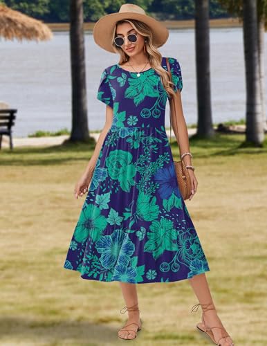 Image of Zeagoo Women Summer Midi A Line Dress Short Sleeve Casual Flowy Tiered Beach Long Sundress with Pockets 2026 Vacation Travel