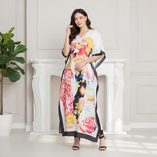 Image of Oussum Women Polyester Casual Long Plus Size Beach Caftan Cover Up Maxi Dress 1X-3X Summer Kaftan Dresses for Women