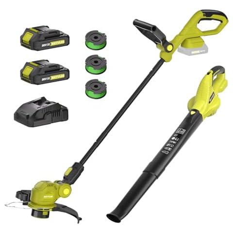 SEYVUM 20V String Trimmer and Leaf Blower Combo Kit, 12-inch Cordless Weed Trimmer with 3 Pcs Grass Cutter Spool Line, 320 CFM Electric Leaf Blower for Lawn Care with 2 X 2.0Ah Battery and Charger Cover