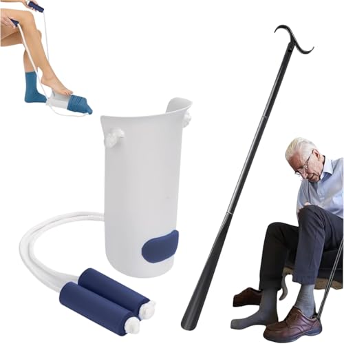 Sock Aids for Putting Socks On and Off - Easy to Use Sock Assistant Puller with Foam Handles for Elderly, Men, Women, Disabled, Pregnant Women Pulling Assist Device (White, Bundle)