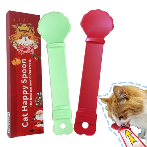 Hey Jumi 2pcs Cat Strip Feeder Spoon, Happy Spoon for Cats, Cat Lickable Squeezable Creamy Treat, Cat Wet Treats Dispense Spoon, Cat Treat Spoon Squeeze, Gift for Pet (Red&Green)