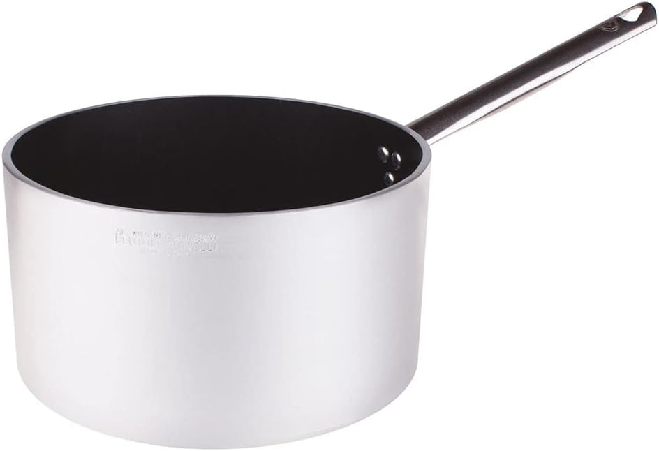 Pentole Agnelli Aluminium Anti-Adherent Professional 5 Mm. Saucepan with Tubular Handle, Diameter 24 cm, Steel Silver/Black