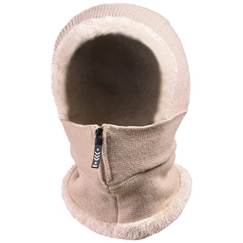 Quebear Women Balaclava Beanie Fleece Hood Cycling Ski Thermal Face Cover Hat Winter Warm Cap Scarf For Cold Weather Beige #TOP5