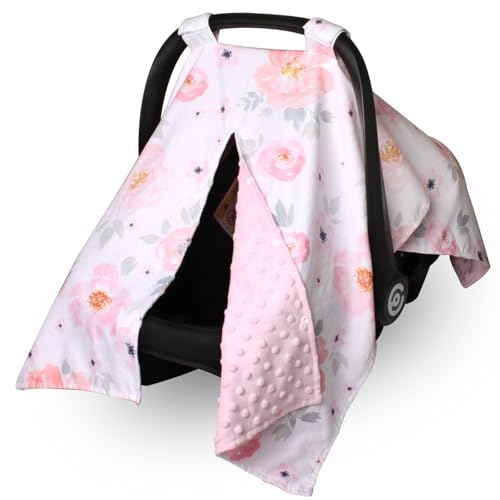 Image of Car Seat Cover Baby Winter, Minky Infant Car Seat Cover, Cozy & Warm Carseat Canopy for Boys and Girls, Multi-use Baby Carrier, Stroller, Nursing Cover, Minky Blanket