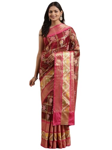 Banarasi maroon & pink rajkot patola art silk kanchi ikkat pattu borderbanarasi saree