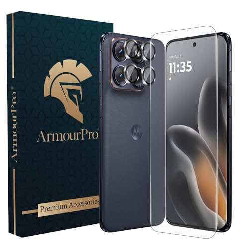 Image of ArmourPro UV Tempered Glass for Motorola Edge 70 Fusion 5G with Black Camera Ring Guard Combo, Crystal Clear Screen Protector, Case Friendly, Anti-Scratch, Bubble-Free Installation Kit