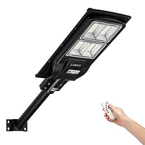 Black Friday - 70% OFF LANGY 120 Watts Solar Street Light,240PCS LED, 18000 mAH Battery, High Lumens LED Solar Power Street Lamp Outdoor Dusk to Dawn for Parking Lot, Yard, Garage and Garden