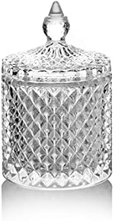 Grandi Glass Storage Jar with Lid, Crystal Container Jars ideal for Candy Sweet Dishes Jewellery Sugar, Interior Home Decor, Can Biscuit Barrel Box 300ml