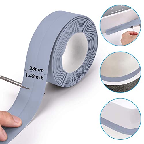 Image of Bath & Kitchen Caulk Tape Sealant Strip,PVC Self Adhesive Tub and Wall Sealing Tape Caulk Sealer,Caulk Strip,sealant Tape,Shower Tile Sealer Adhesive sealant （Silver）