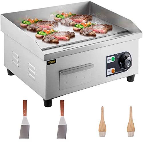 Vevor Electric Countertop Griddle, 14-Inch, 1500W Grill With Adjustable Temperature Control 122°F-572°F, Non-Stick Commercial Restaurant Grill, 110V Stainless Steel Flat Top Grill #TOP2