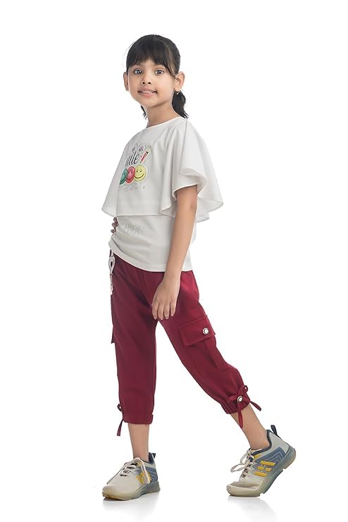 Dresses Cotton Blend Printed Top and Joggers Set for Girls