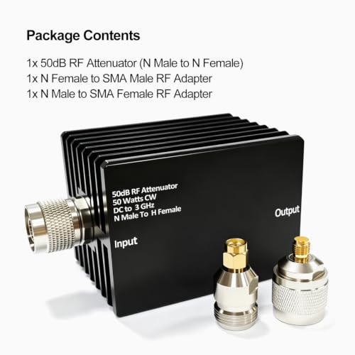 Image of AURSINC 50W RF Attenuator DC-3GHz N-M /F 50dB Attenuation with SMA Adapters