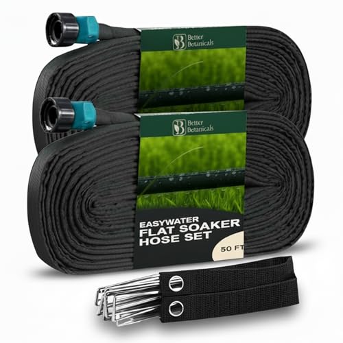 Better Botanicals 100 FT Flat Soaker Hose (2 x 50 FT) &ndash; Drip Irrigation for Garden Beds, Raised...