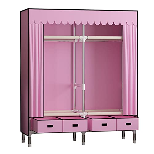 Armoire à chaussures en tissu rose avec penderie et étagères pour chambre 140x45x168 cm