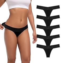 5 Pcs Lace Cotton Thongs-black