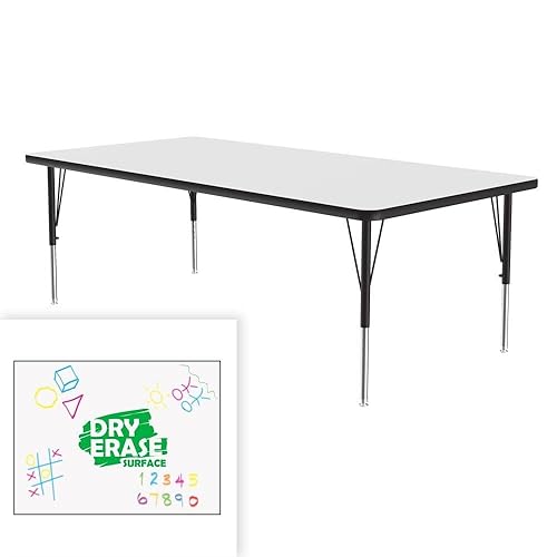 Miniatura 2 de Mesa rectangular de 36 x 60 pulgadas, mesa de actividades superior de borrado en seco para el aula, altura ajustable (19-29), laminado de alta