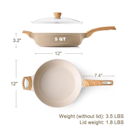 Image of SENSARTE Ceramic Nonstick Frying Pan Skillet with Lid, 12 Inch Large Deep Frying Pan, 5 QT Saute Pan, Induction Pan, Healthy Non Toxic Cooking Pan with Helper Handle, PFOA PFAS PTFE Free