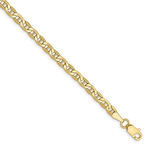 14k Yellow Gold 3.20mm Anchor Mariner Foot Chain Ankle Bracelet Anklet - with Secure Lobster Lock Clasp 10 