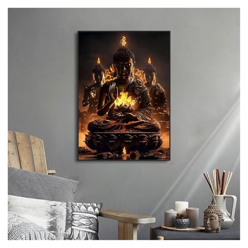 Cuadro sobre lienzo de Buda en acuarela con acabado artístico moderno 3