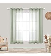 KOUFALL Bathroom Window Curtains Short,Small Sheer Sage Green Kitchen Curtains 45 Inch Length