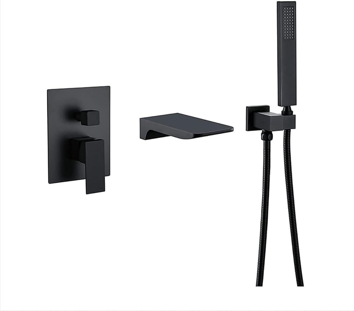 NZPOST Wall Mount Waterfall Tub Faucet Set High Flow Brass Bathtub Mixer Tap with Single Handle & Handheld
